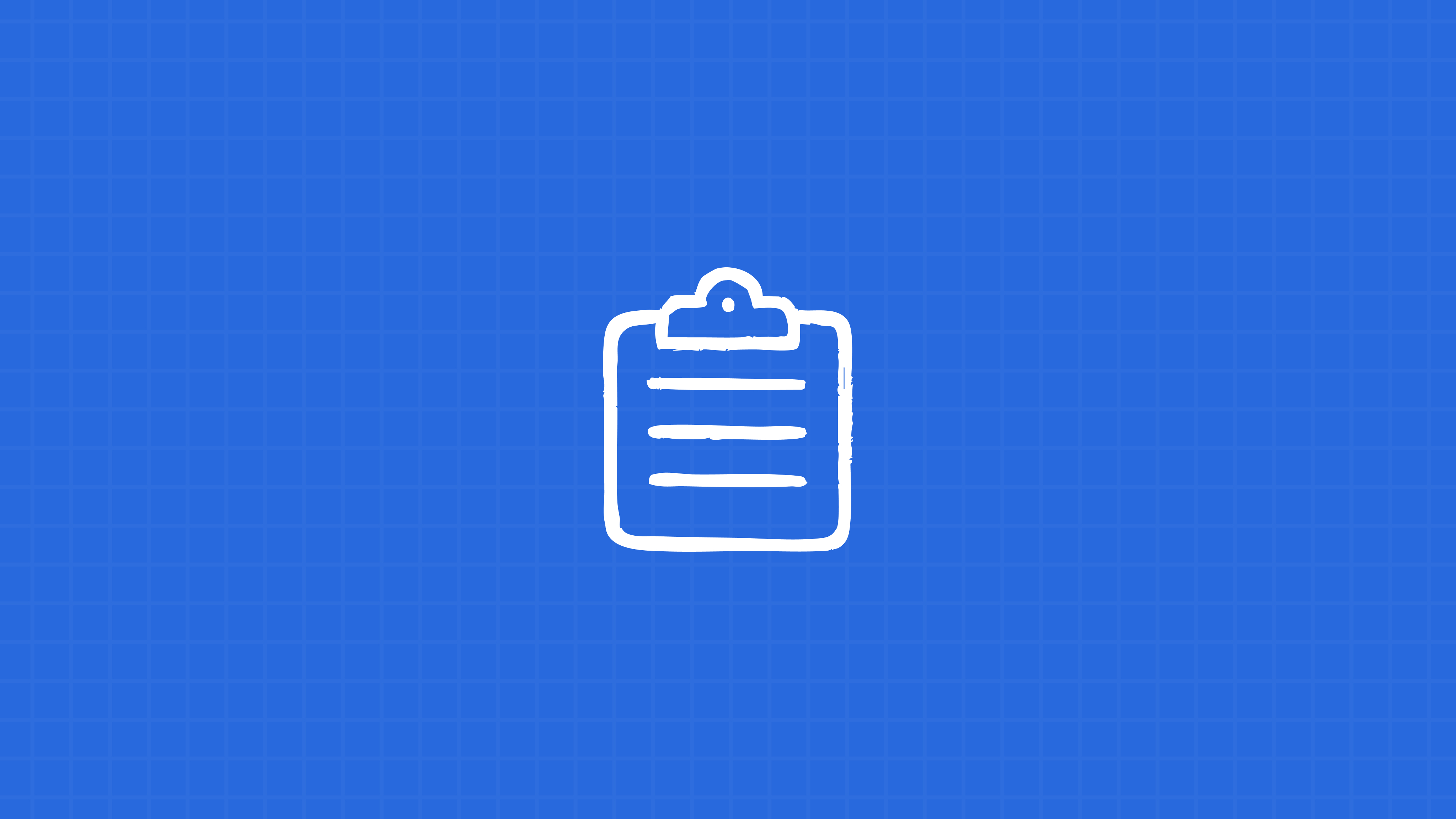 A white clipboard icon with three horizontal lines representing text on a bright blue background.