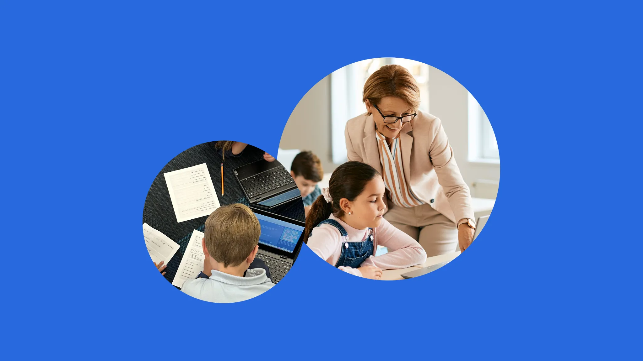 An adult educator works with students in a classroom setting, showing personalized instruction and mentoring during a lesson.