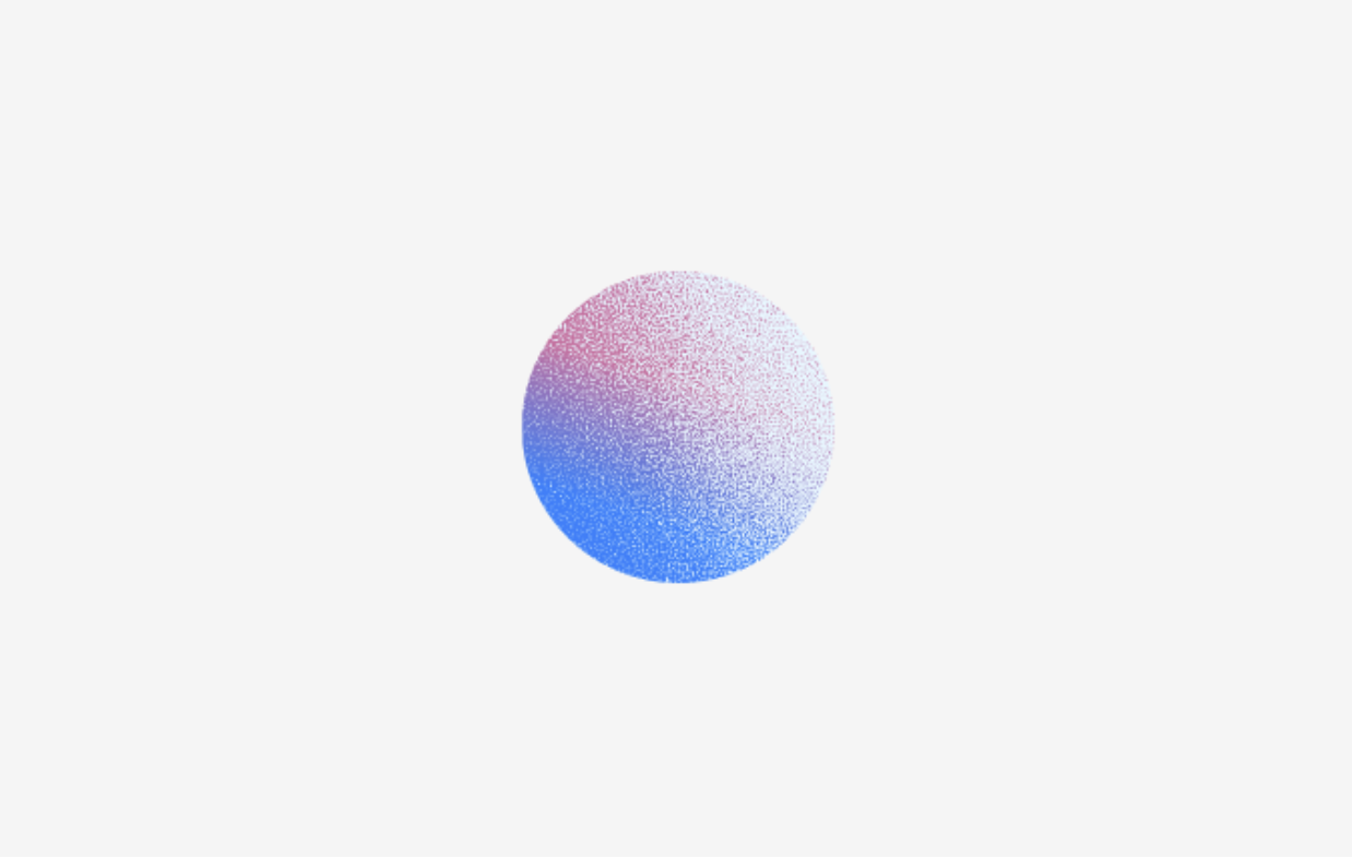 A grainy textured sphere with a gradient transitioning from blue at the bottom to pink and white at the top, centered on a…
